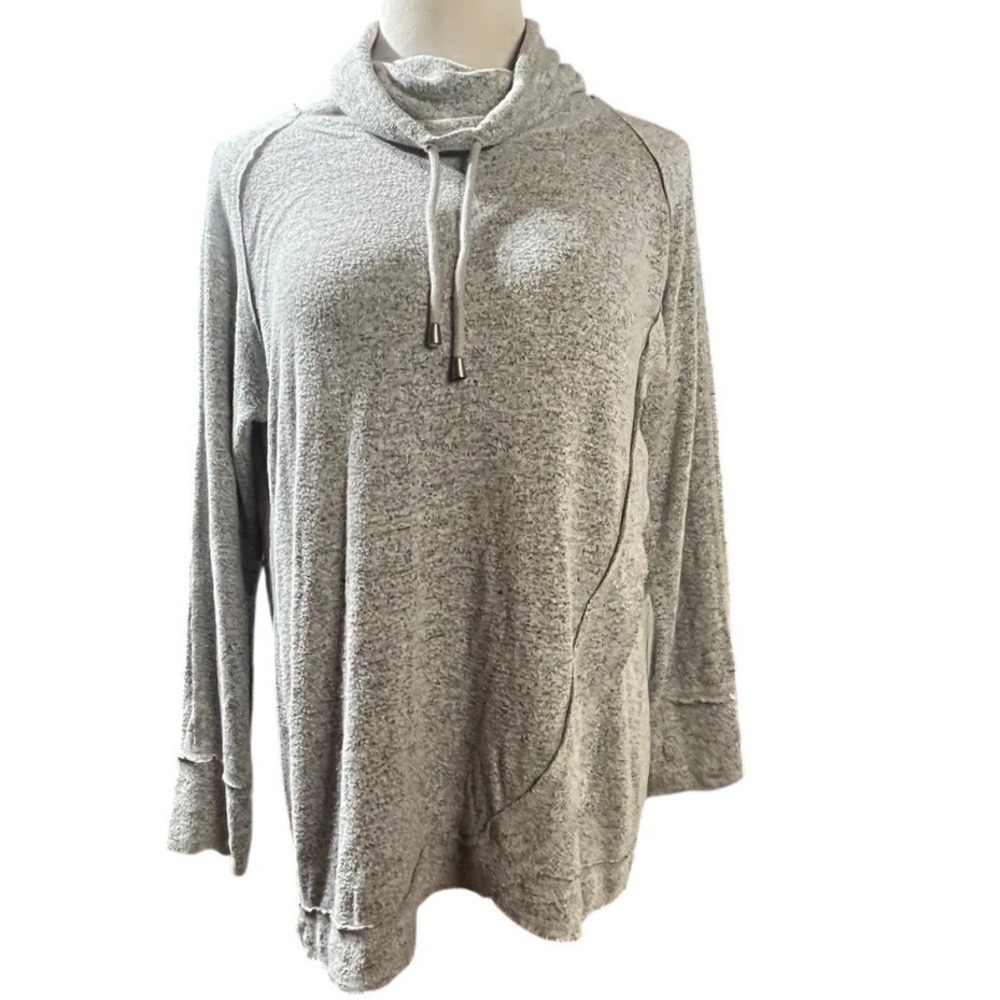 Chelsea & Theodore Grey Marled Cowl Neck Tulip Hem Pullover Top womens M